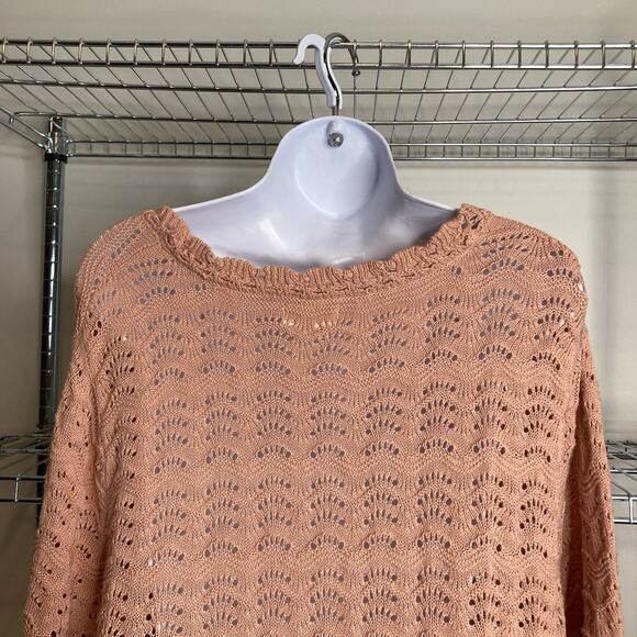 Fat Face Women's Peach Crochet 100% Cotton Tunic Sweater Top Size 14 Coastal - Picture 9 of 10